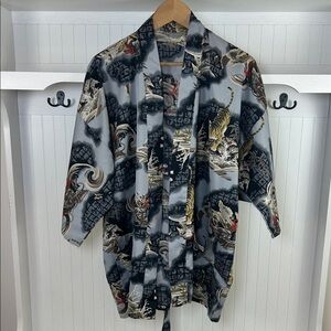 Vintage Shirokiya Kimono Top Tiger Print Rayon Tie Waist One Size